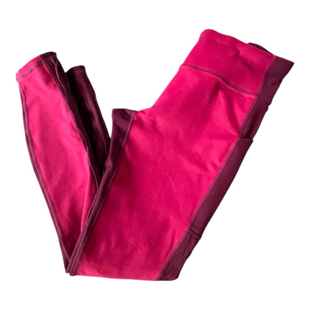 Fabletics Fuchsia and Burgundy Leggings. Powerhold on the Go. - Picture 3 of 4